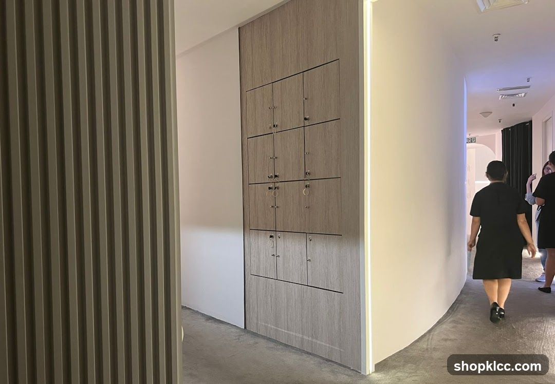 Modern hallway with lockers and people