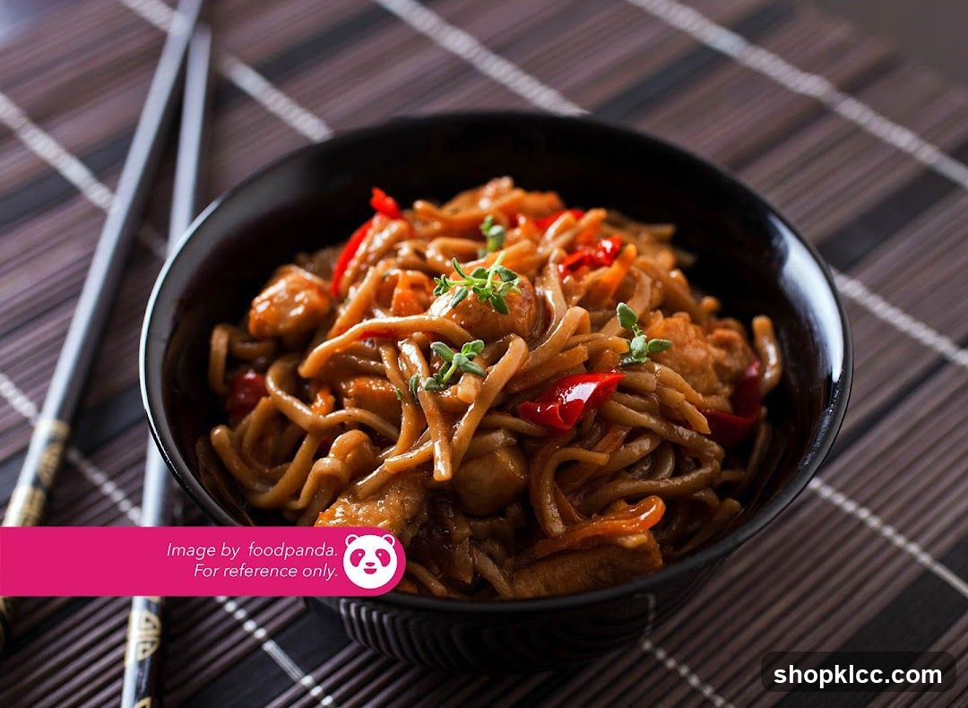 Sichuan-style noodles with chicken and chili peppers