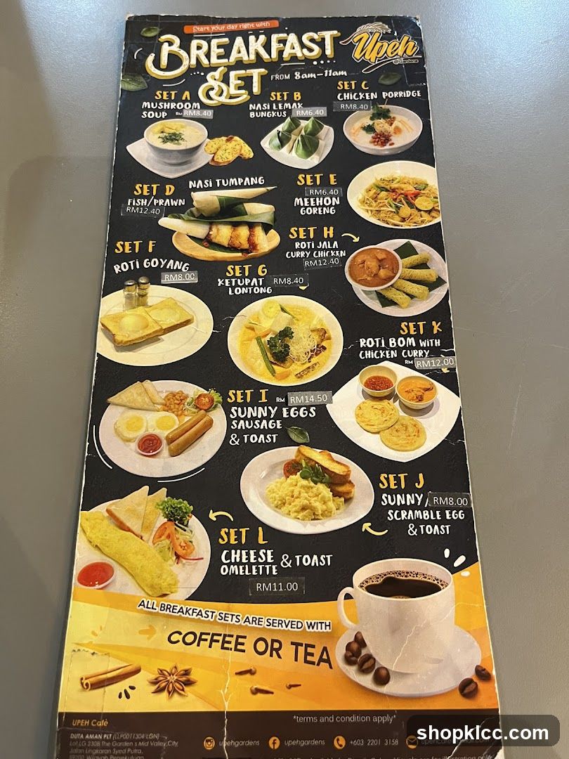 UPEH Cafè Breakfast Set Menu