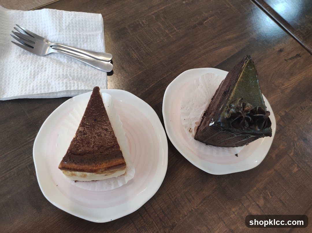Cake Slices on Wooden Table