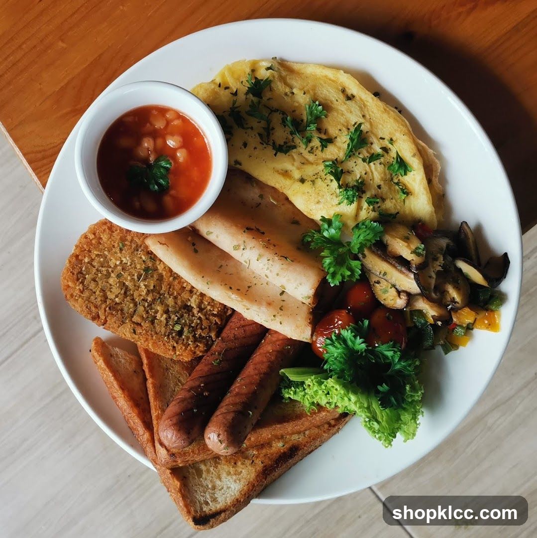 Breakfast Plate with Omelette and Sausages