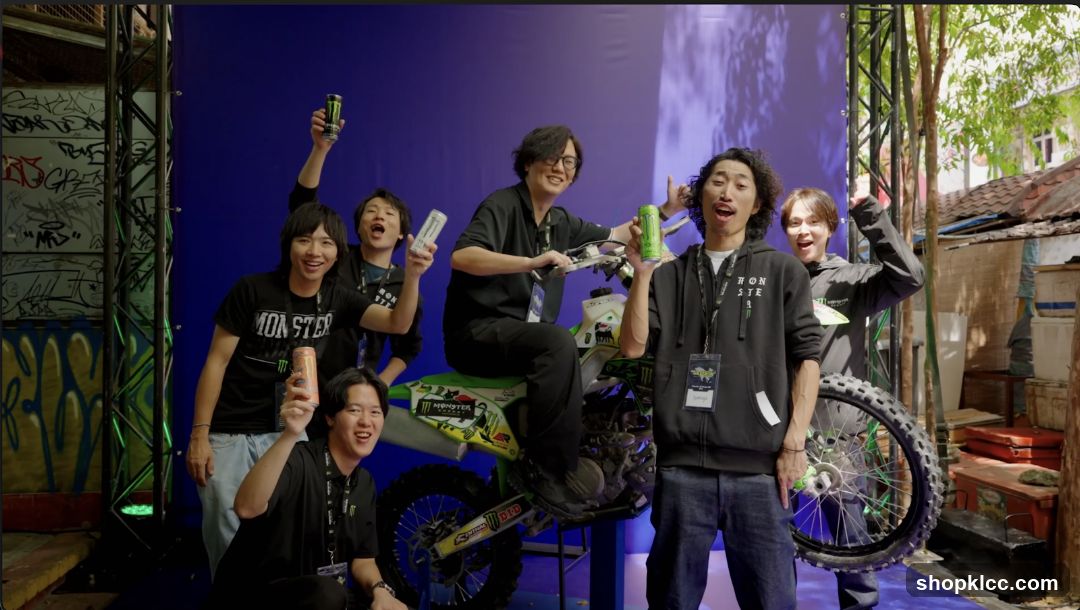 Group with Monster Energy Drink and Dirt Bike