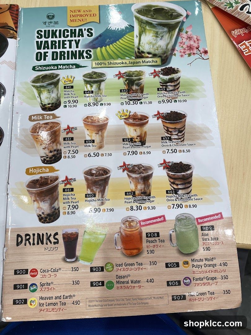 Sukicha's Variety of Drinks Menu