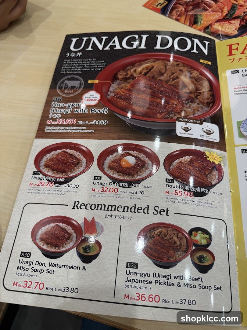 Unagi Don Menu Page