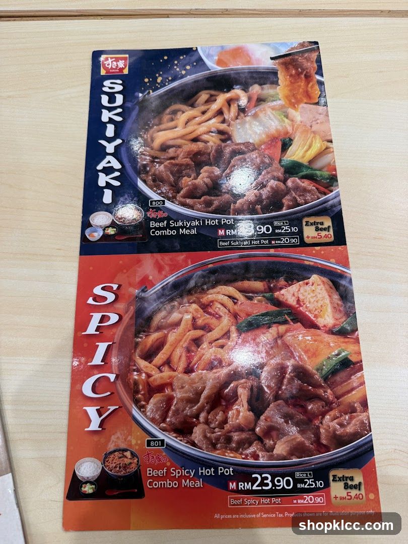 Sukiyaki and Spicy Hot Pot Menu