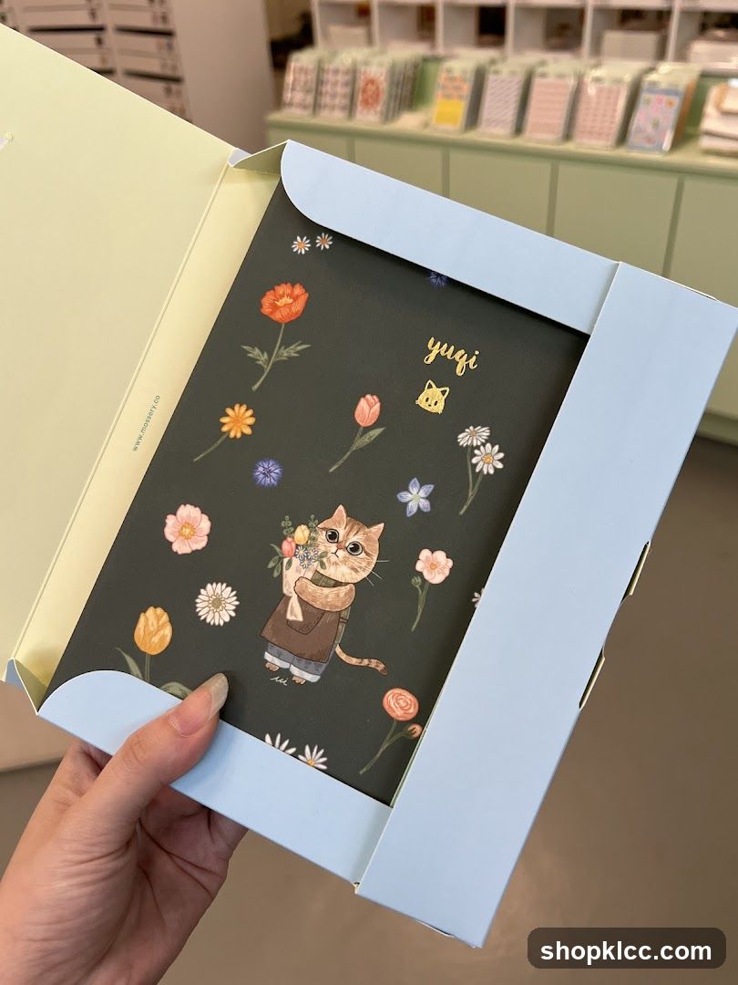 Notebook with Cat and Flower Illustrations