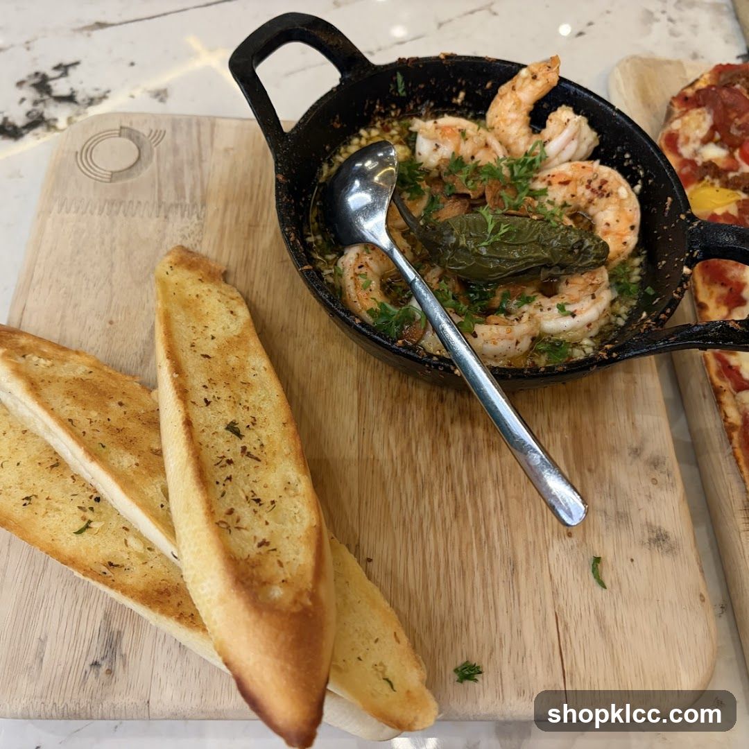 Garlic Shrimp with Bread and Pizza