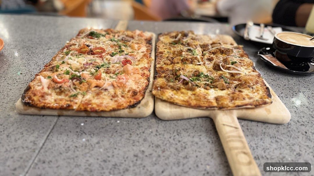 Two Rectangular Pizzas and a Coffee