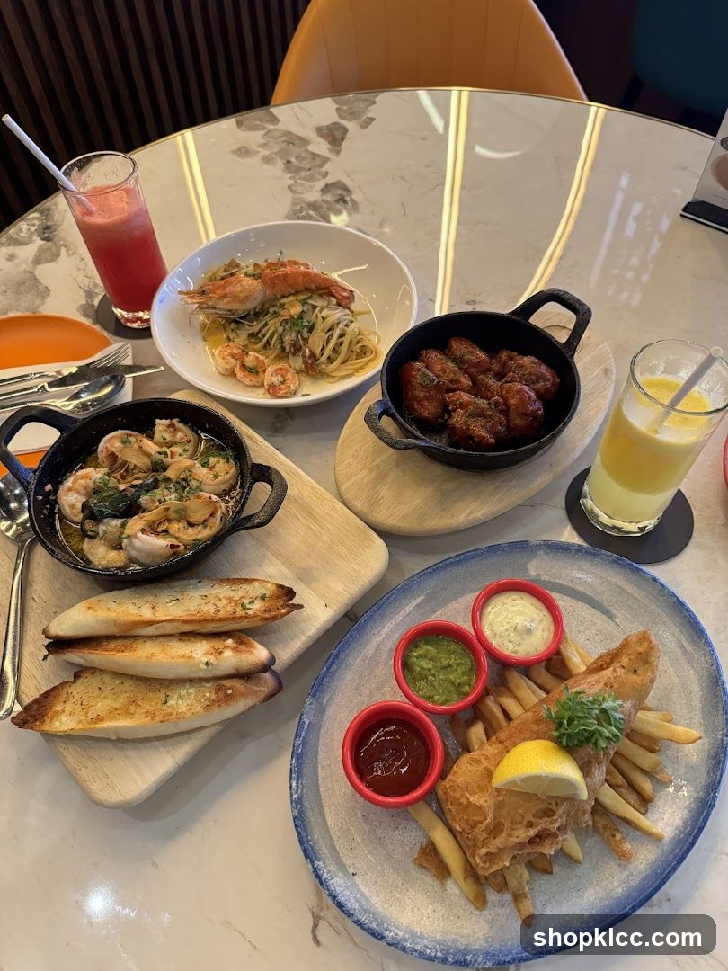 Table with various dishes and drinks