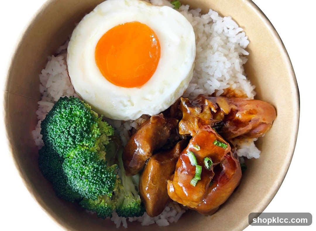 Fried Egg Rice Bowl with Broccoli and Chicken