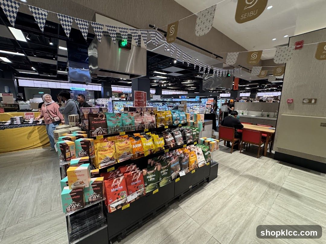 Supermarket aisle with snacks