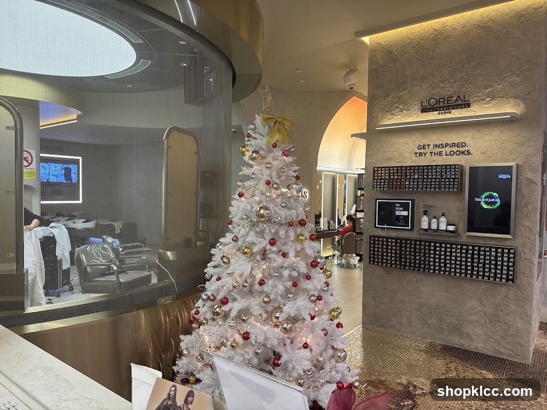 Salon interior with Christmas tree