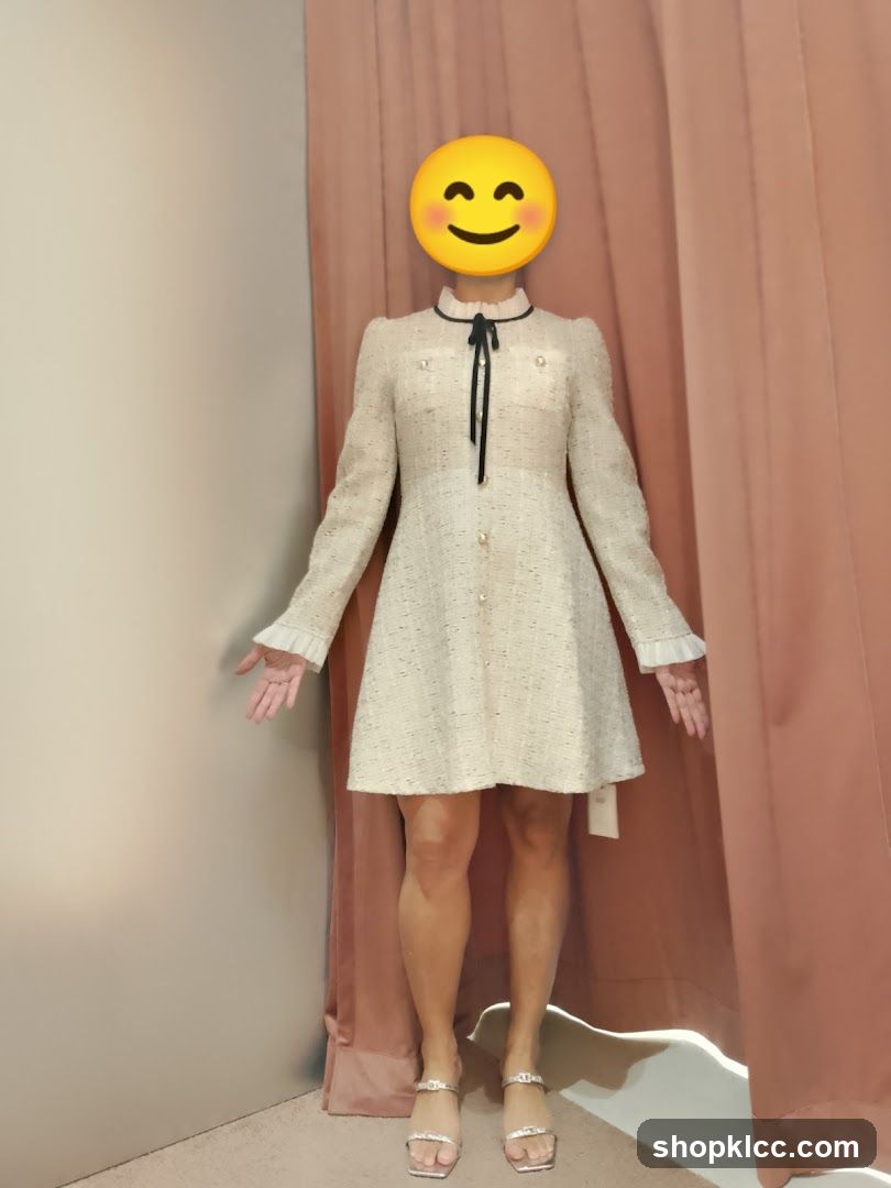 Woman in a tweed dress