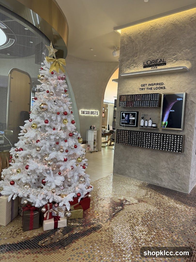 Salon Interior with Christmas Tree and L'Oreal Display