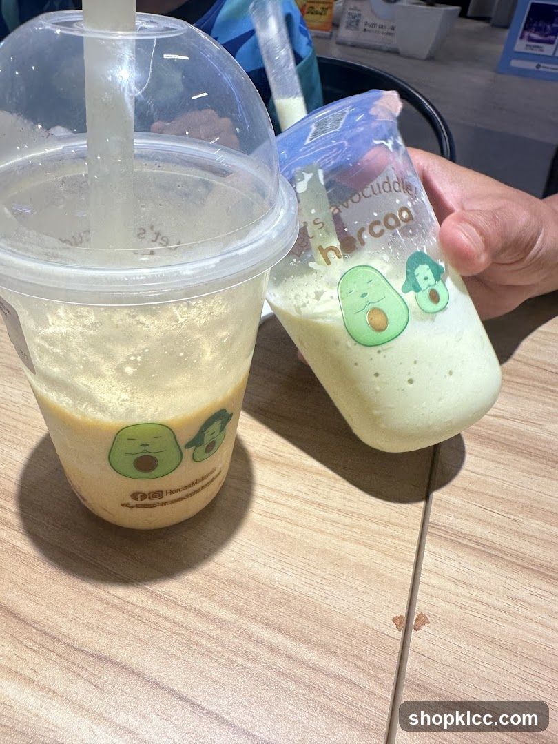 Avocado-themed drinks on a table