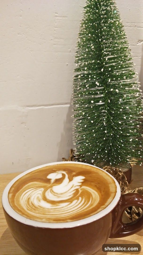 Latte Art Coffee with Mini Christmas Tree