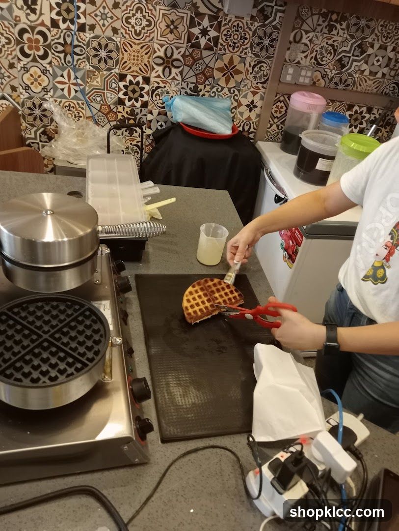 Waffle Preparation in a Kitchen
