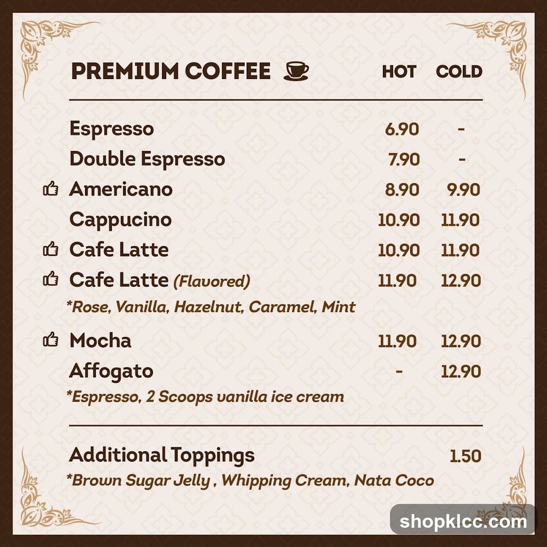 Premium Coffee Menu