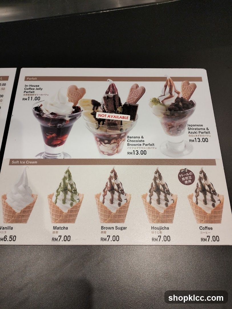 Parfait and Soft Ice Cream Menu