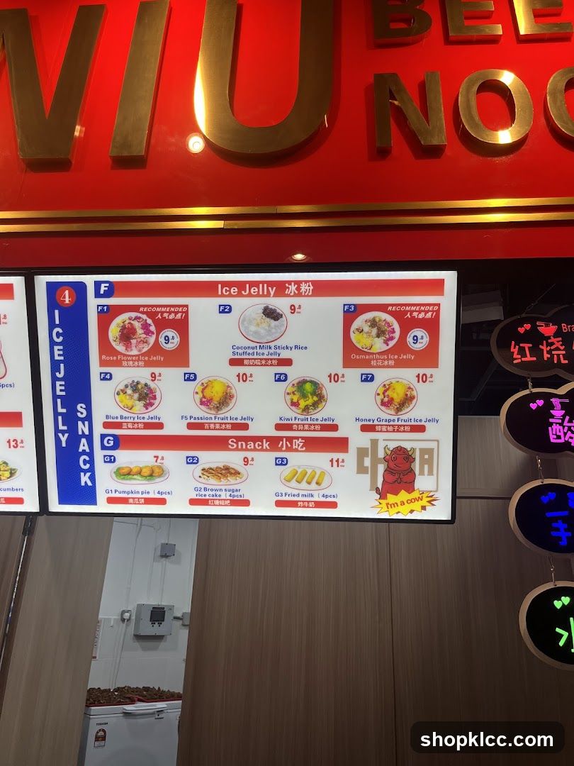 Ice Jelly and Snacks Menu
