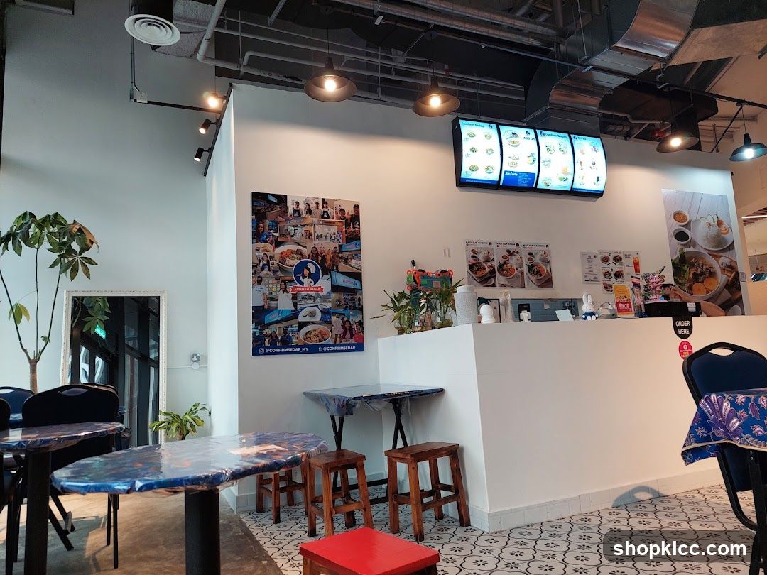 Restaurant Interior with Menu Boards and Seating
