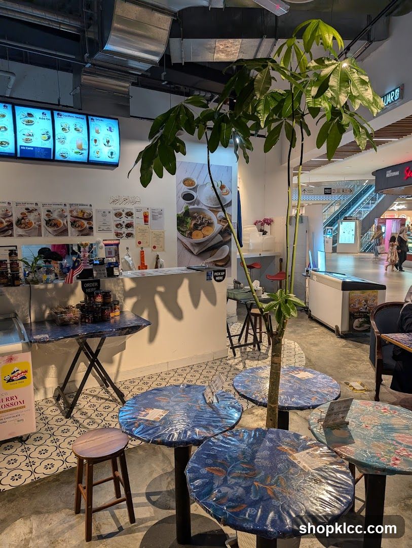 Restaurant Interior with Seating and Menu Displays