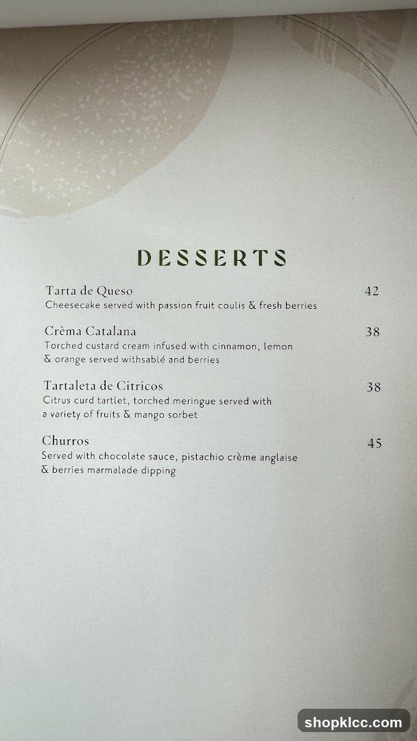 Desserts Menu