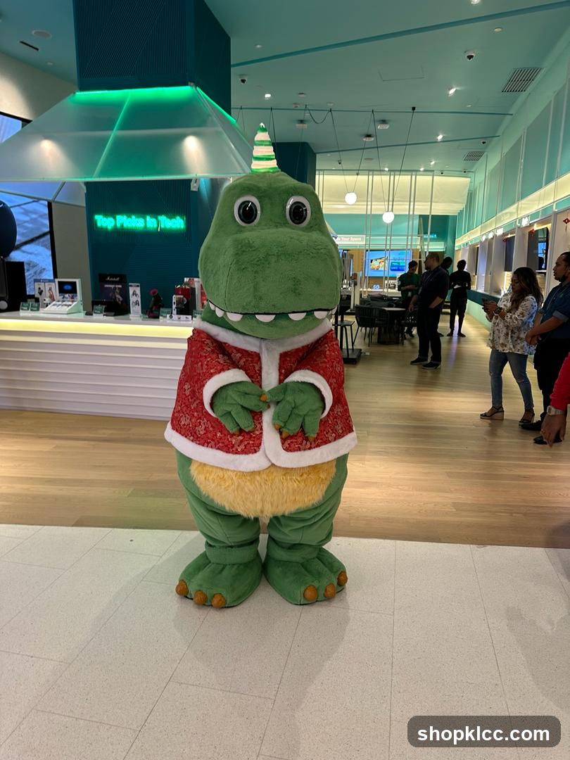 Dinosaur Mascot in Festive Attire