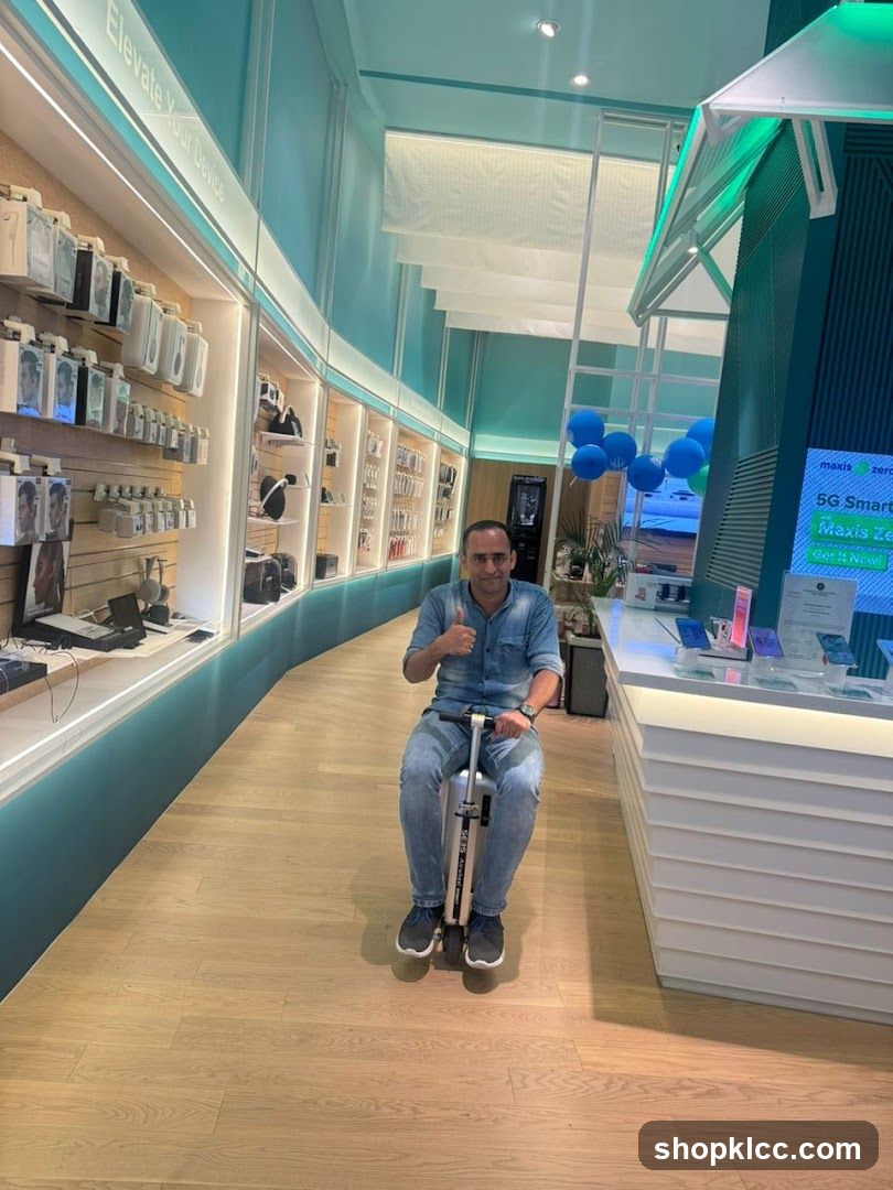 Man riding a scooter in a store