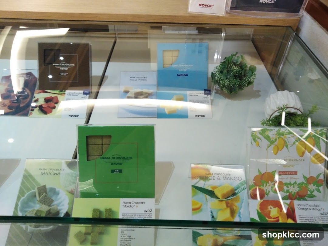 Display case with Royce Nama Chocolate
