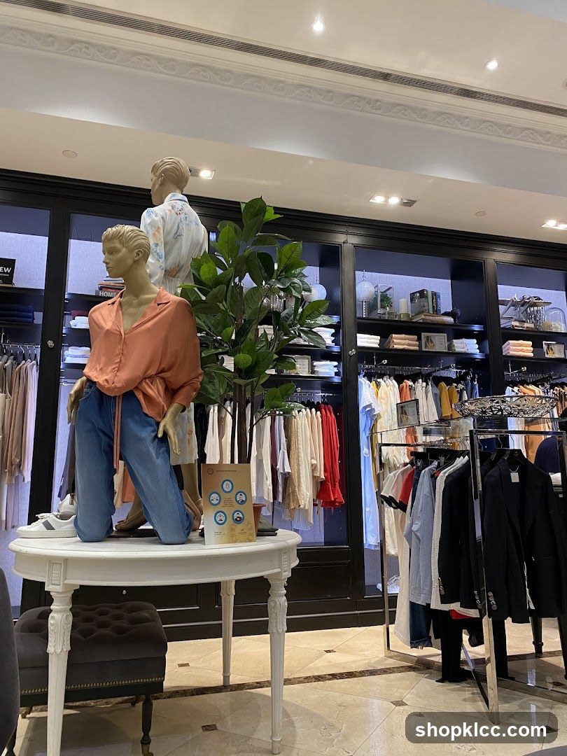 Clothing store display with mannequins