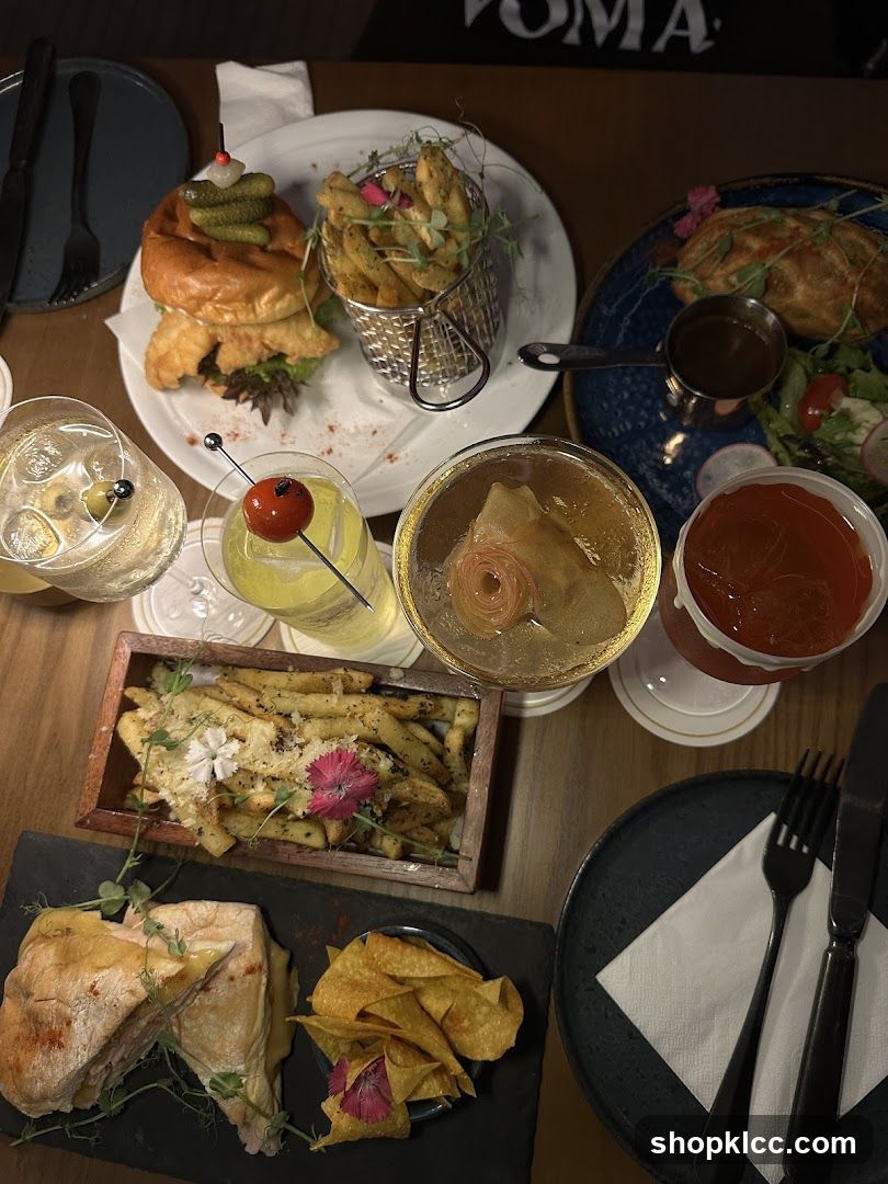 Table with food and drinks