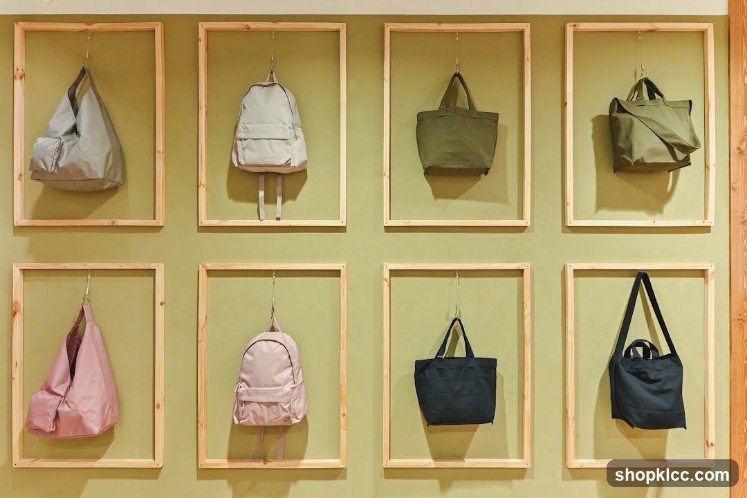 Bags displayed on a wall