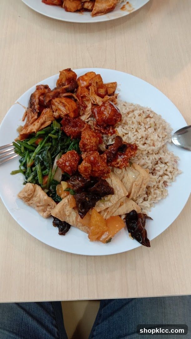 Plate of Chinese-style food with rice