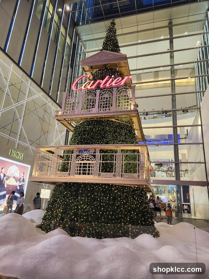 Christmas Tree Display with Cartier and Dior Signage
