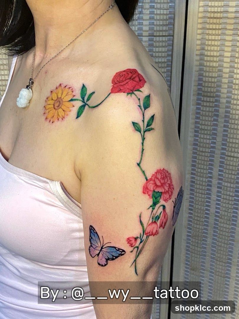 Tattoo of Flowers and Butterflies