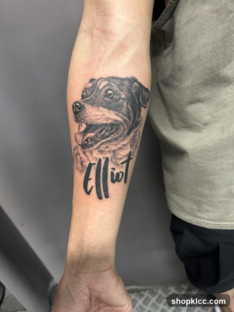 Tattoo of a Dog and Name