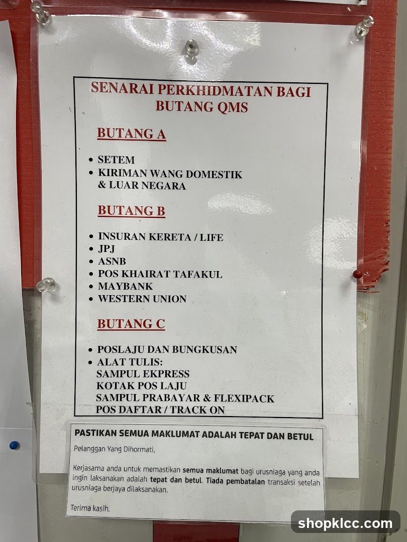 SENARAI PERKHIDMATAN BAGI BUTANG QMS