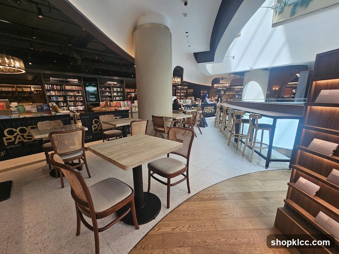 Coffee Shop Interior with Bookshelves