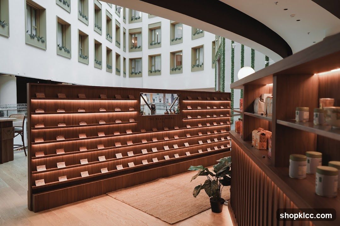Interior of a store with display shelves