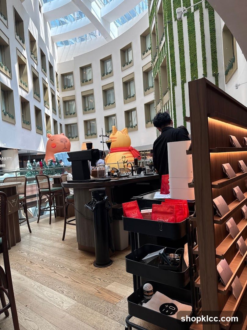 Coffee Shop Interior with Cat and Capybara Decorations