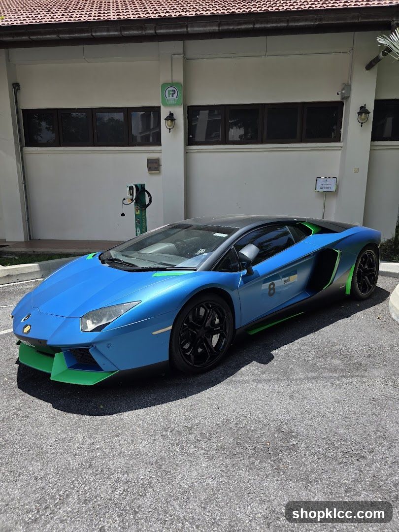Blue Lamborghini with Green Accents