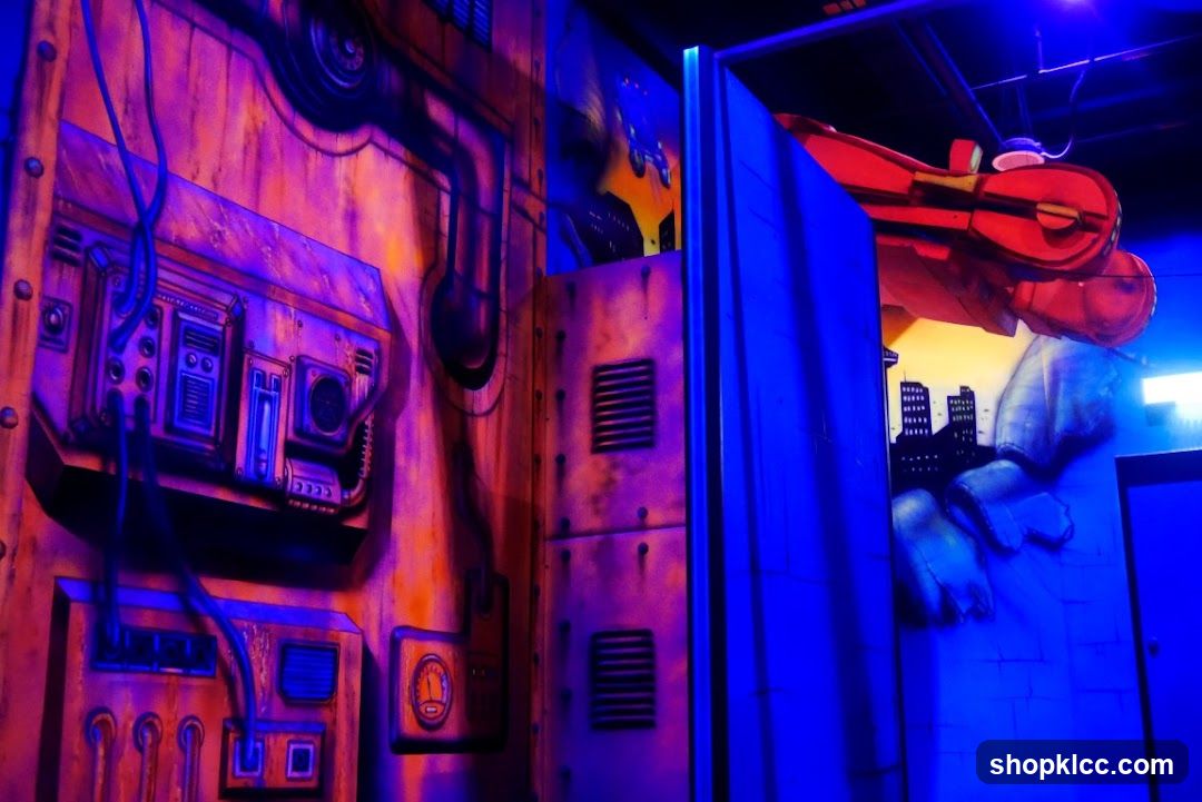 Sci-fi themed room with murals