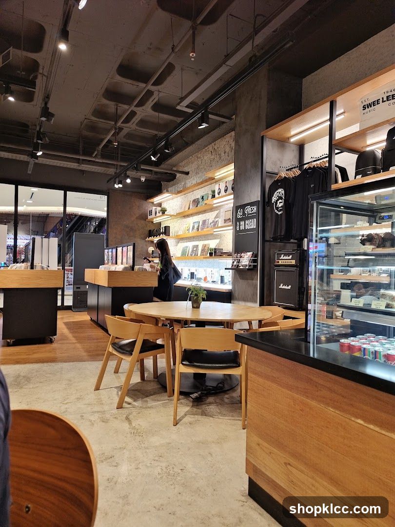 Interior of a cafe with merchandise