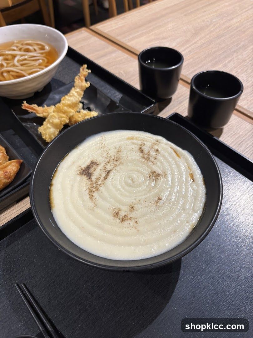 Creamy Soup with Tempura and Udon Noodles