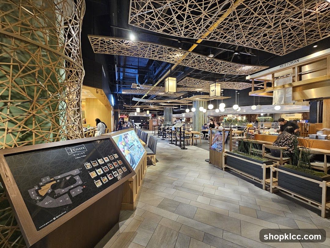 Food court interior with decorative elements