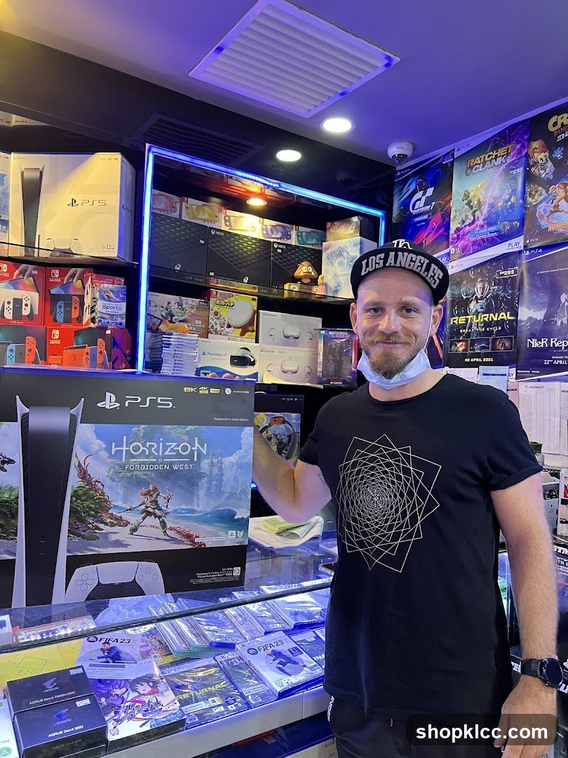 Man in a video game store