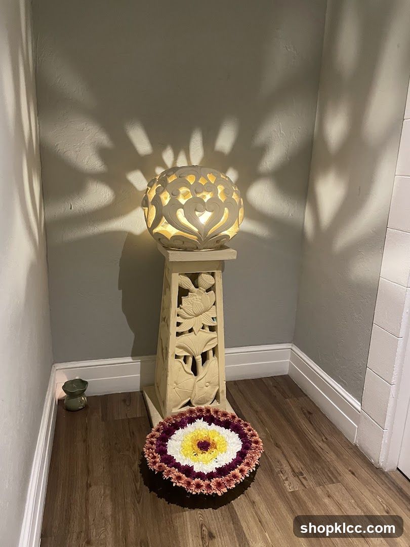 Decorative Corner with Lamp and Flowers