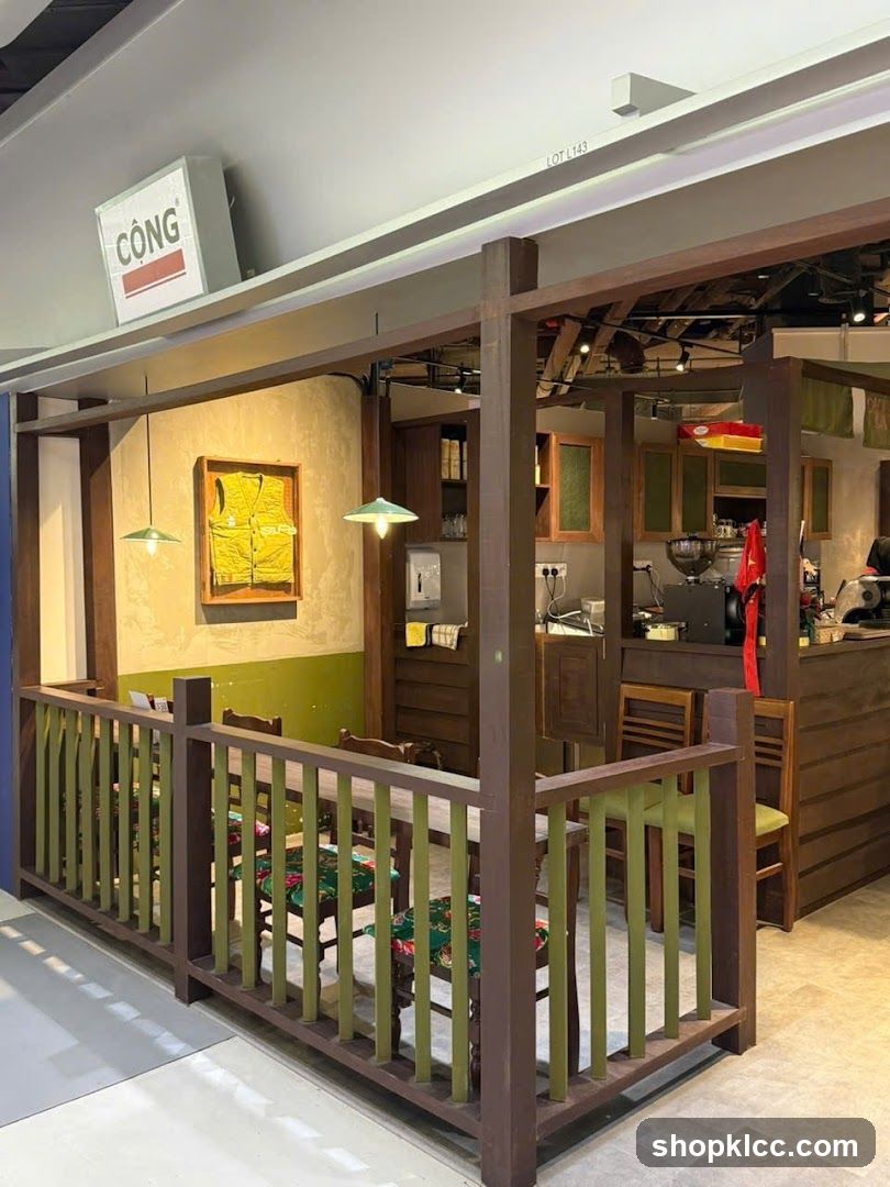 Interior of a cafe with wooden accents