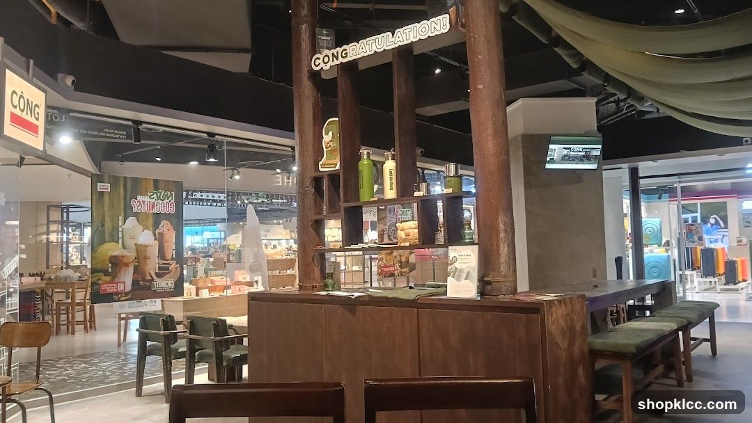 Cafe Interior with Seating and Shelving